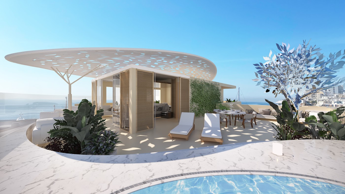 Pirej, Freattida — luksuzan namešten stan sa džakuzijem, 8. sprat (54 m²) | €1.000.000