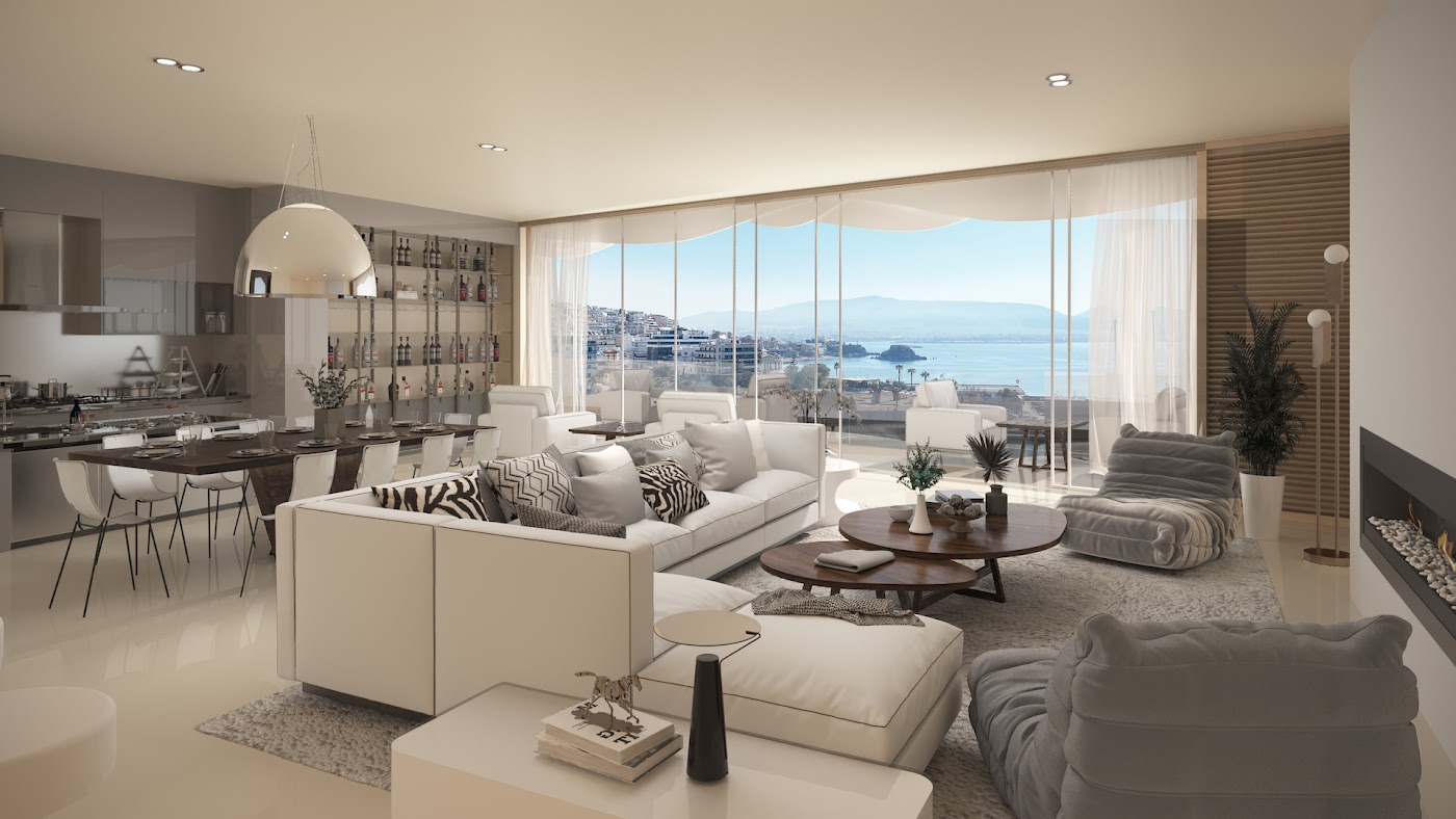 Pirej, Freattida — luksuzan namešten stan sa džakuzijem, 8. sprat (54 m²) | €1.000.000